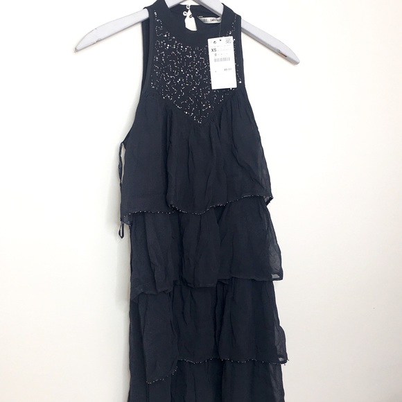 Zara Basic XS Bejeweled ruffle dress XS w/TAGS - Picture 3 of 7